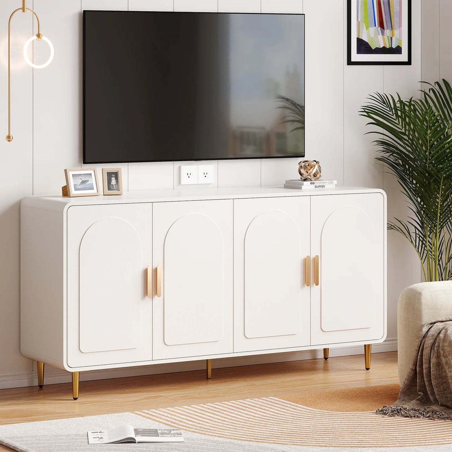 ONBRILL Sideboard Buffet Cabinet With 4 Doors And Adjustable Shelves