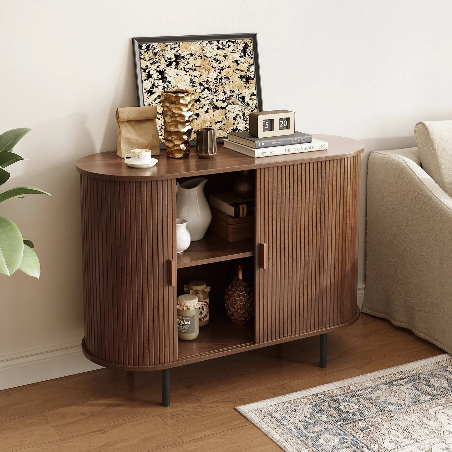 ONBRILL Sideboard Buffet Cabinet With Sliding Door And Adjustable Shelf Storage Unit