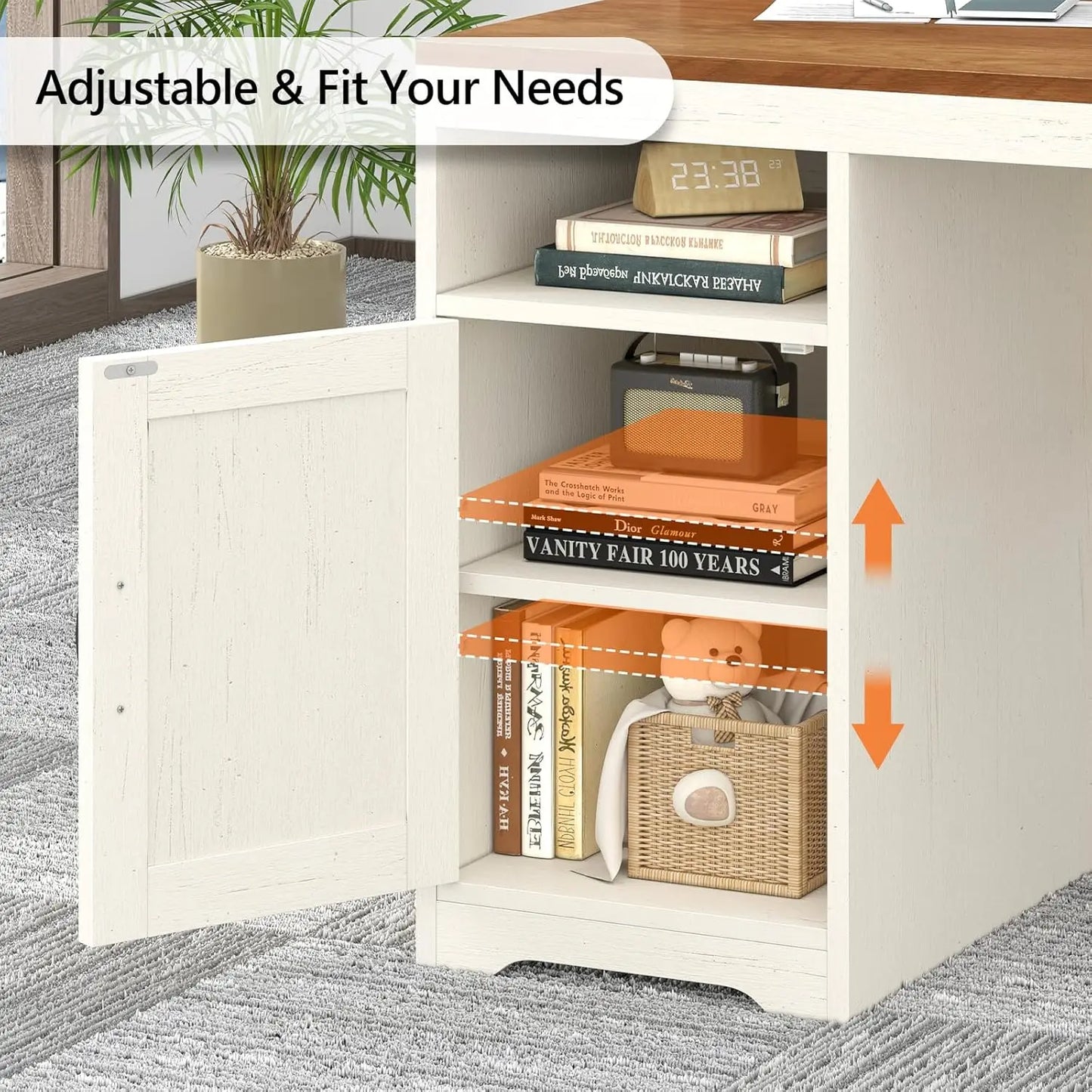Farmhouse Computer Desk With Drawers And Power Outlets
