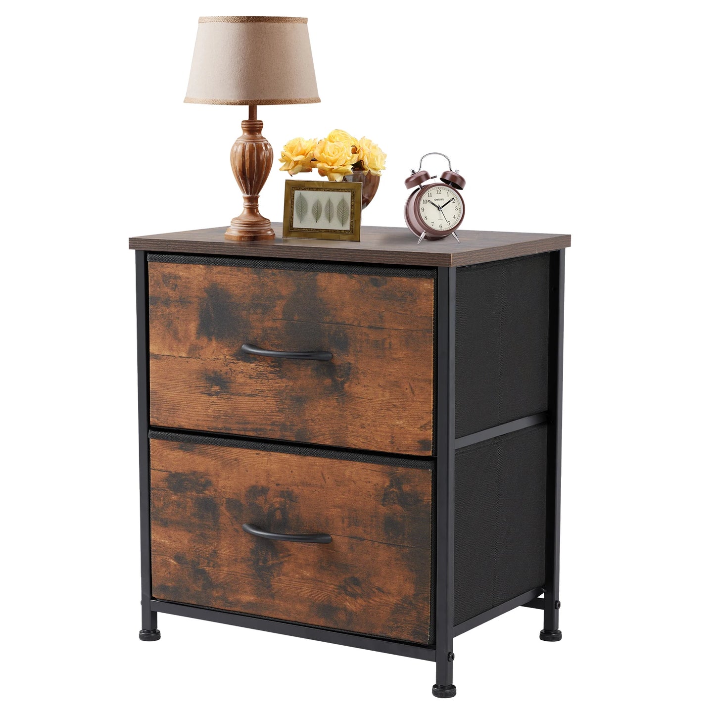 JHK Modern Nightstand With Fabric Drawers for Bedroom Storage Cabinet Furniture Multipurpose