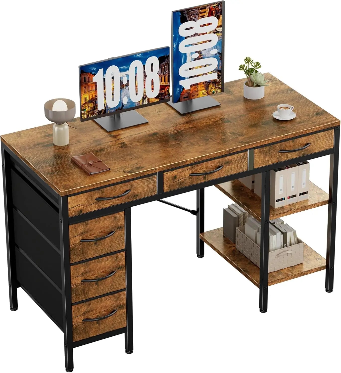 XMSJ Computer Desk With 6 Drawers And Storage Shelves