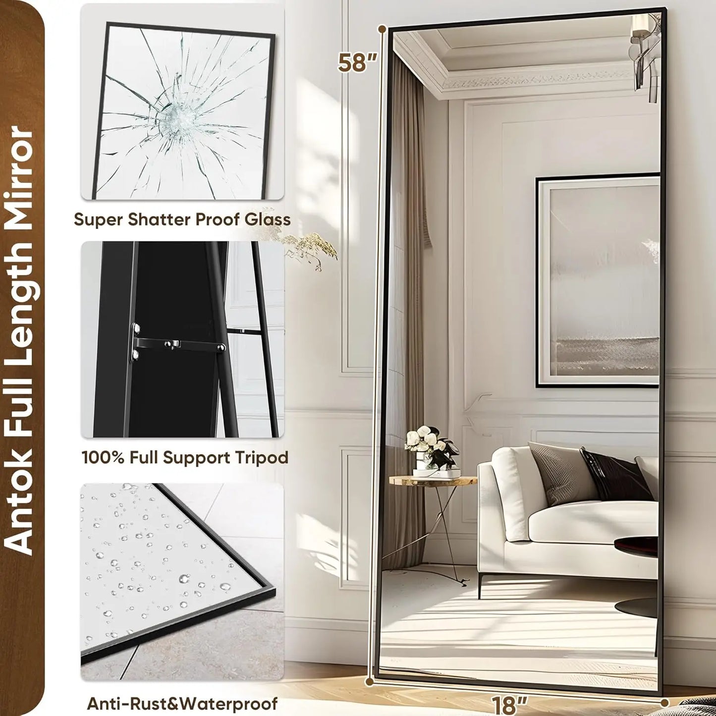 Antok Full Length Floor Mirror With Stand For Bedroom