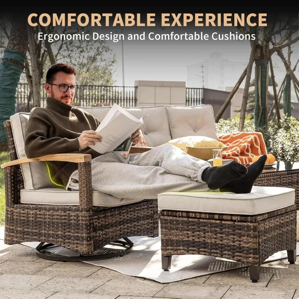 9-Piece Outdoor Patio Furniture Set Wicker With Swivel Rocker Chairs