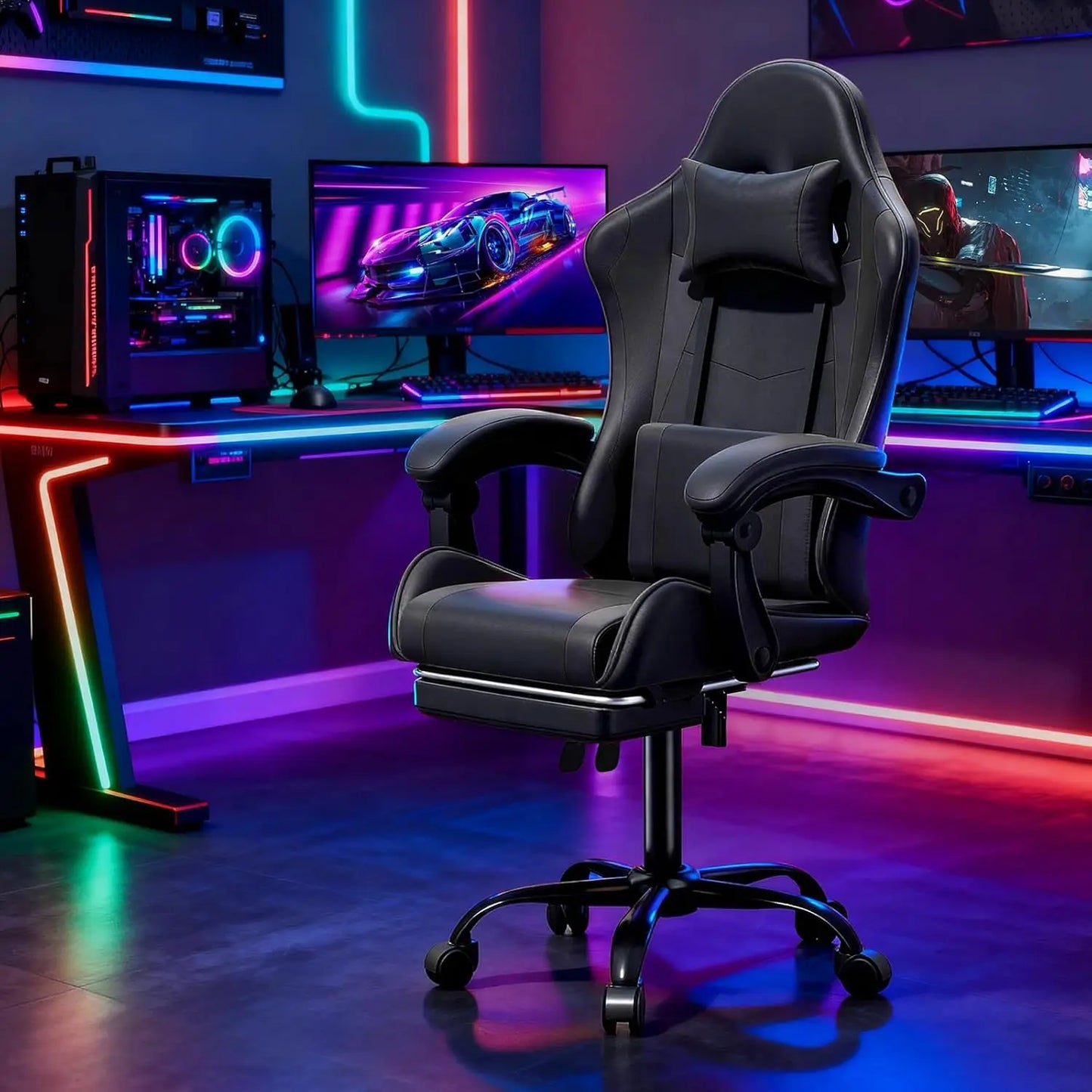 Ergonomic Gaming Chair for Adults with Footrest and Headrest