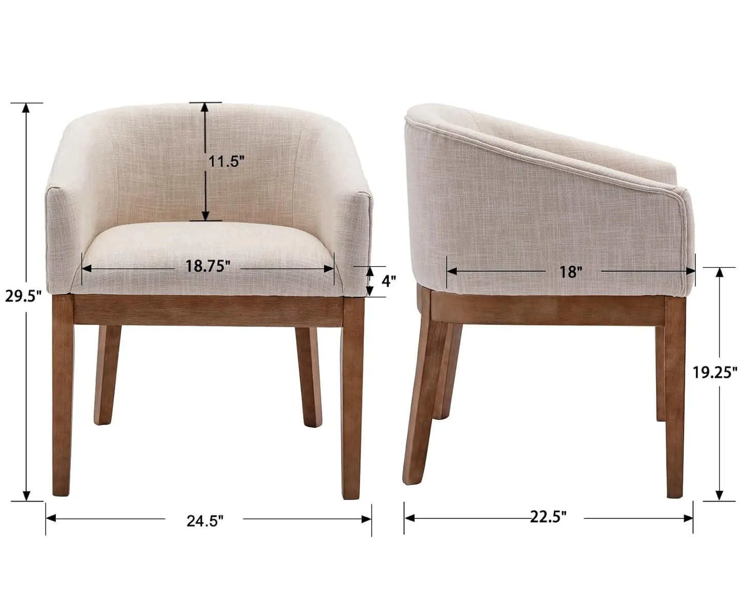 Mid Century Modern Linen Upholstered Dining Chairs Set Of 2