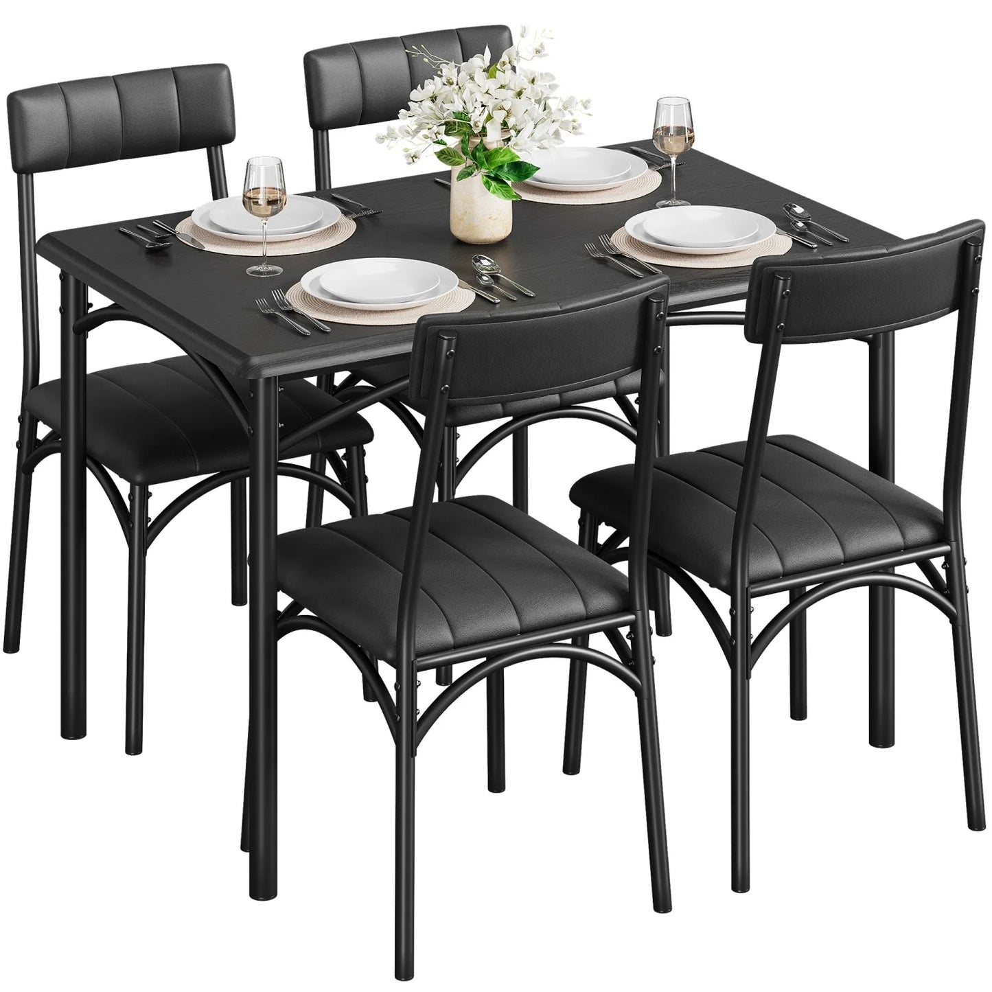 HiMISS Dining Room Set For Four With Upholstered Chairs