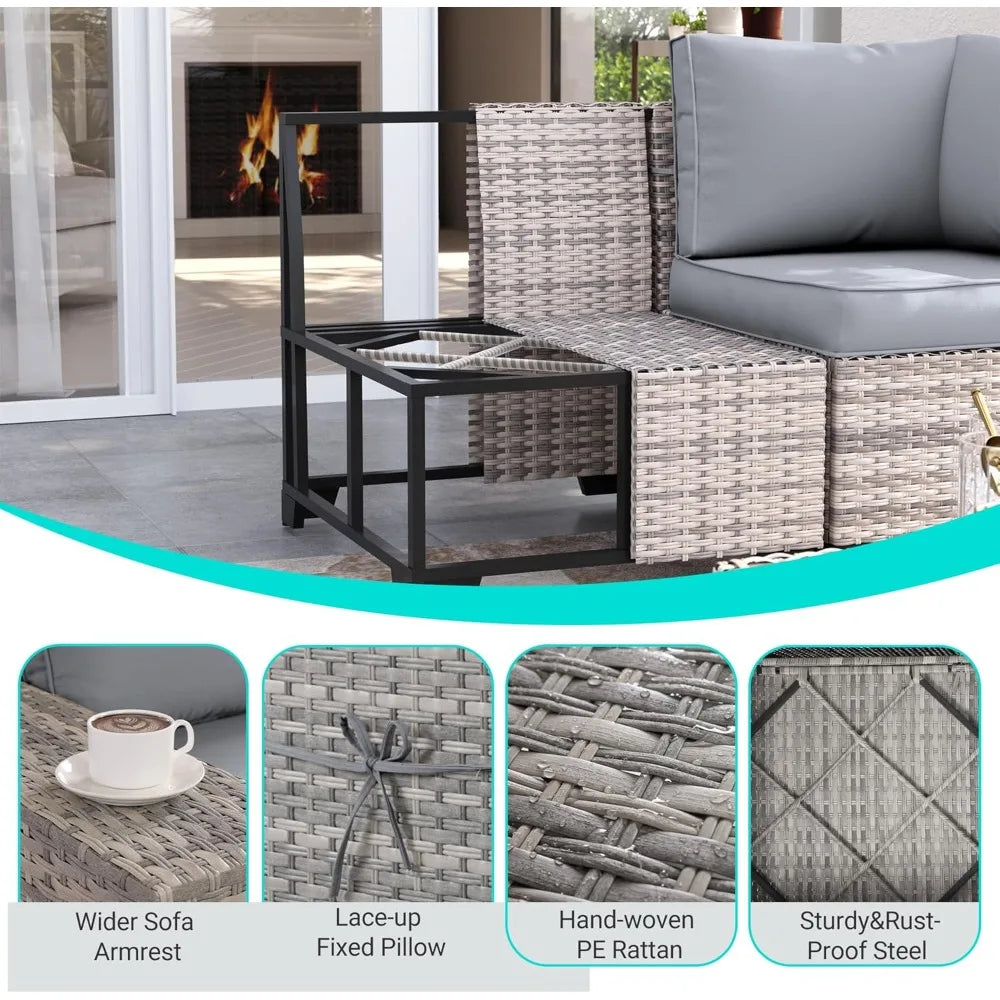 12 Piece Wicker Outdoor Patio Furniture Set With Thick Cushions