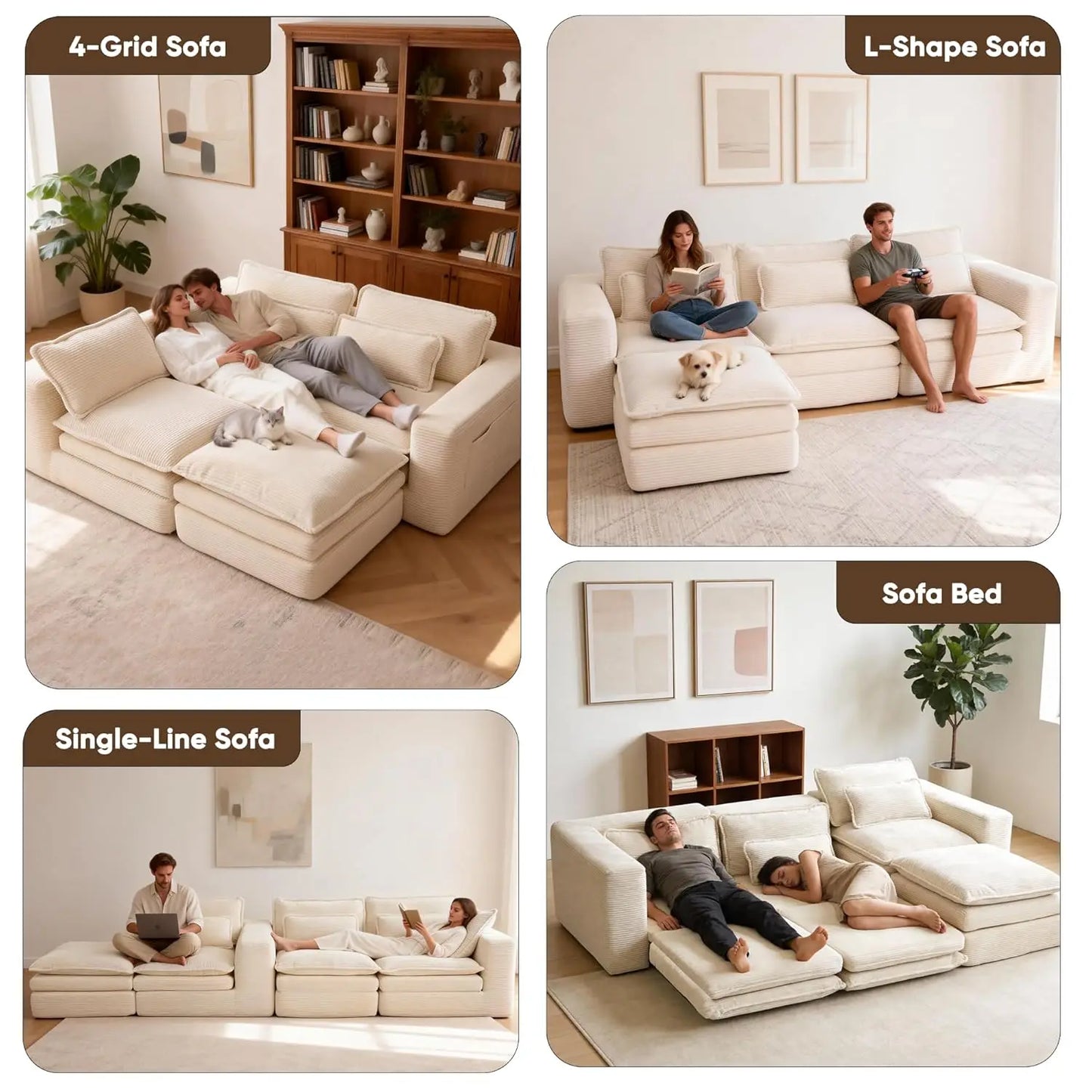 L Shape Modular Sectional Sofasystem With Ottoman ThreeLayer Convertible Pullout