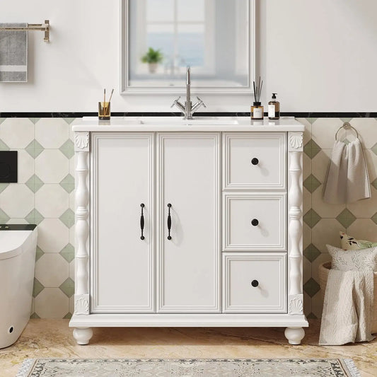 Modern Bathroom Vanity Sink Combo With Ceramic Top Freestanding Cabinet