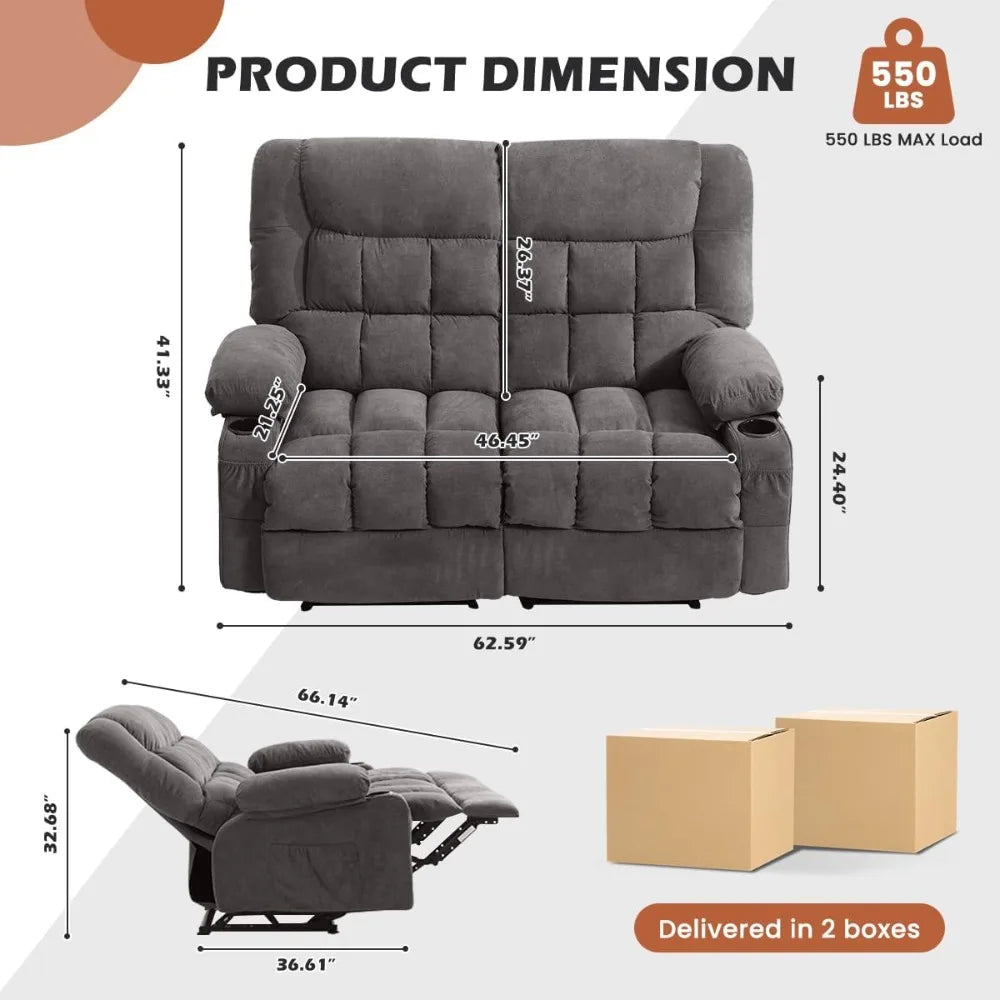 Manual Recliner Loveseat With Cup Holders For Living Room