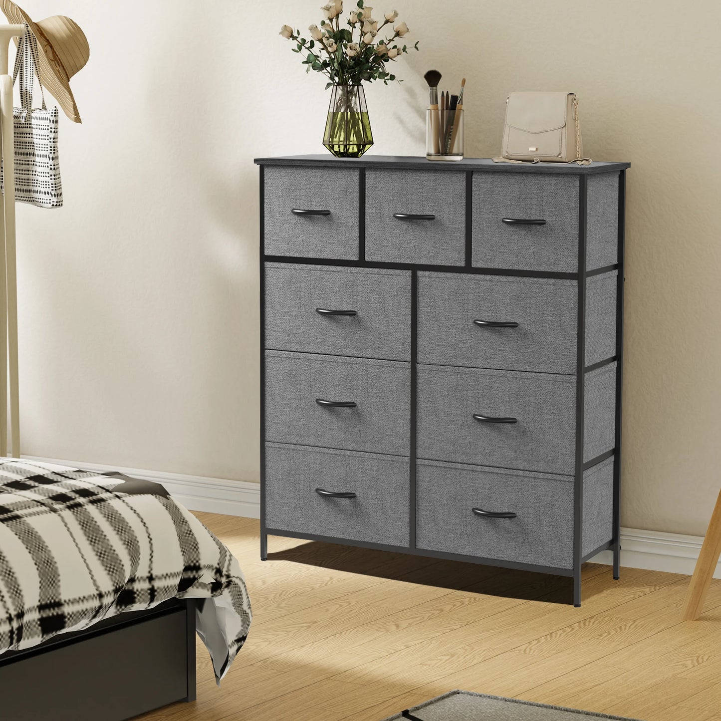 JHK Fabric Storage Dresser With Nine Drawers For Bedroom