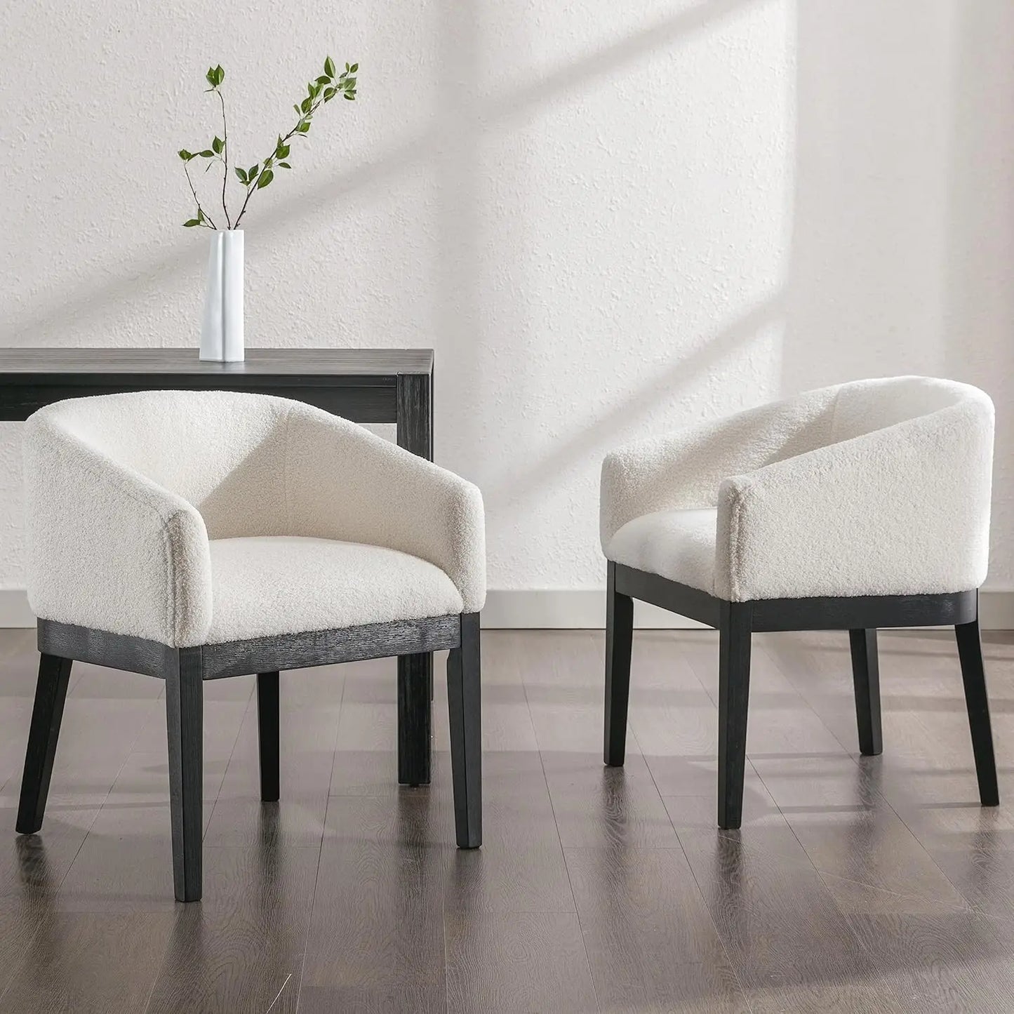Mid Century Modern Linen Upholstered Dining Chairs Set Of 2