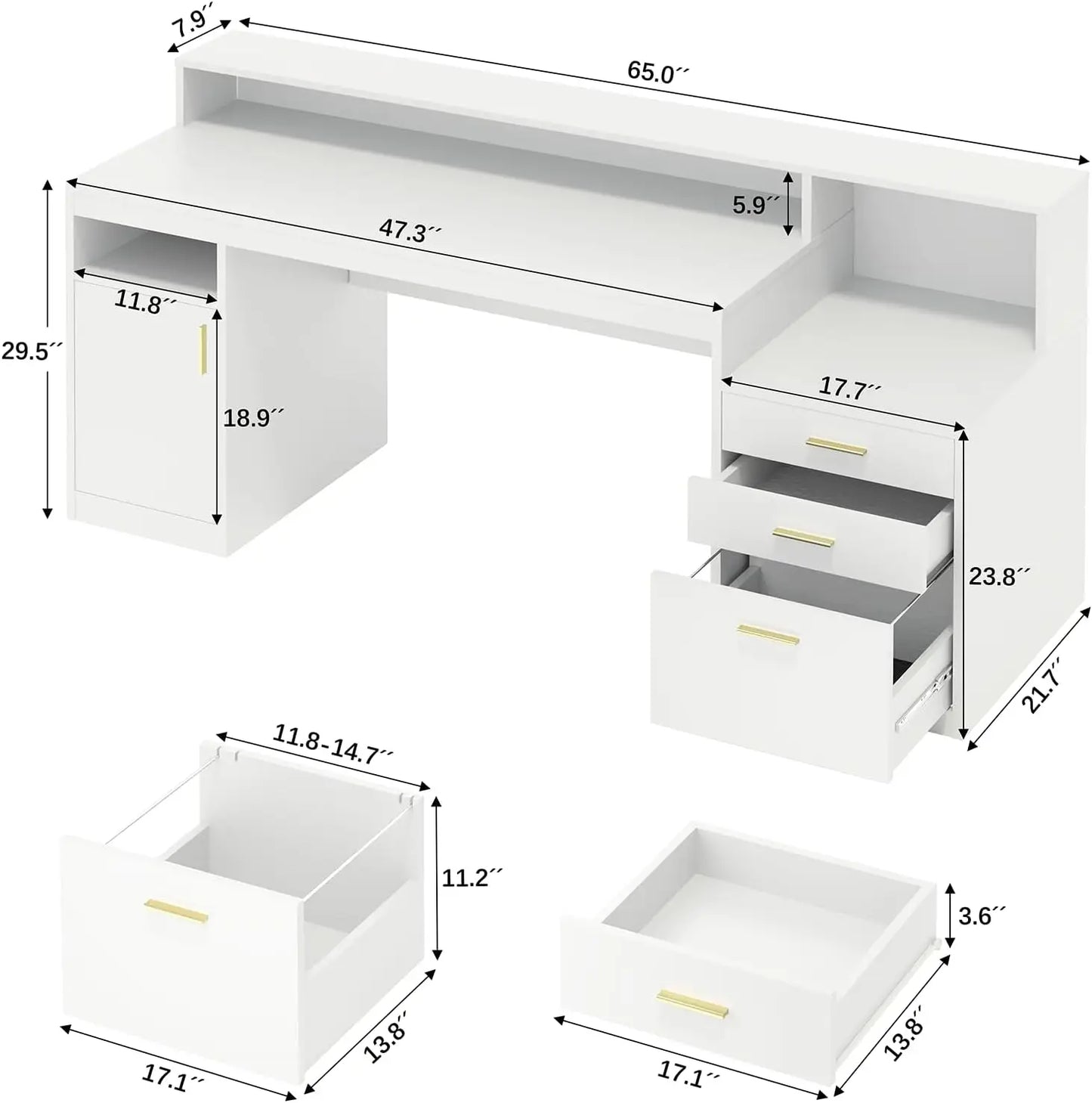L Shape Computer Desk With 3 Drawers And Storage Shelves