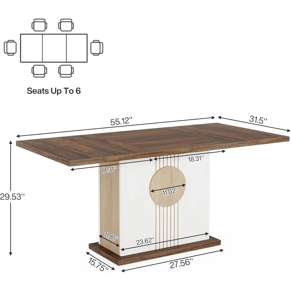 Farmhouse Oak Rectangular Dining Table for Kitchen and Dining Room