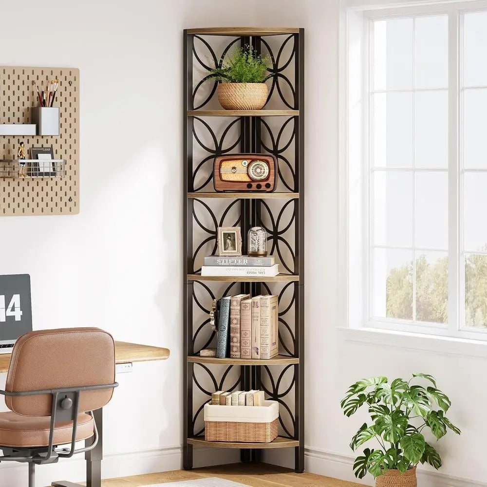 DAFIFY Rustic Corner Bookshelf Display Shelf For Living Room