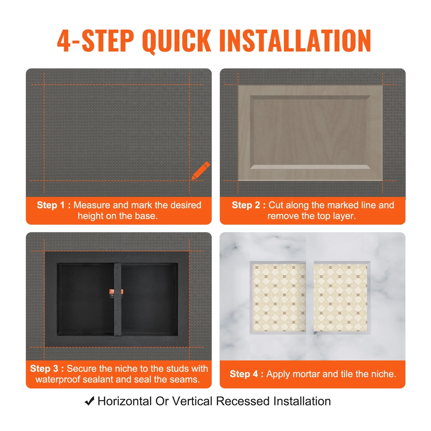 Shower Niche Organizer Shelf Dual Tier Recessed For Tile