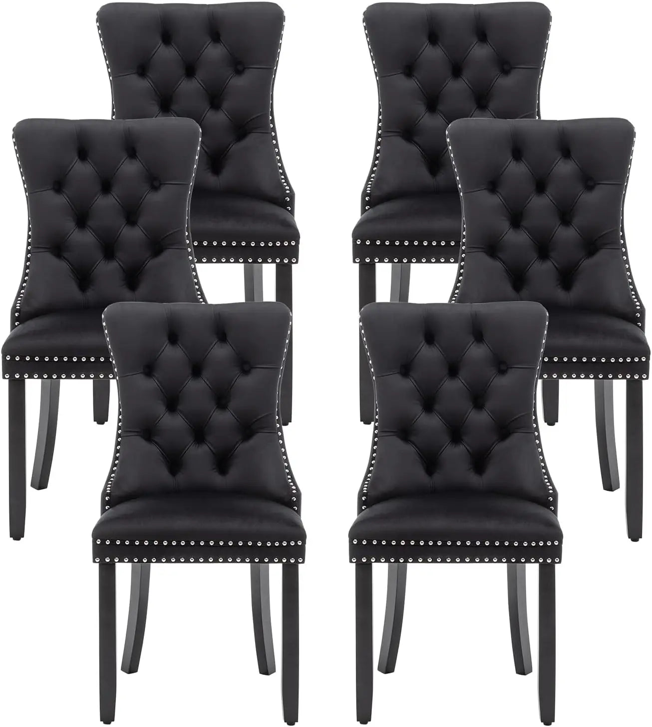 Upholstered Wingback Dining Chairs Set of 6 With Nailhead Trim