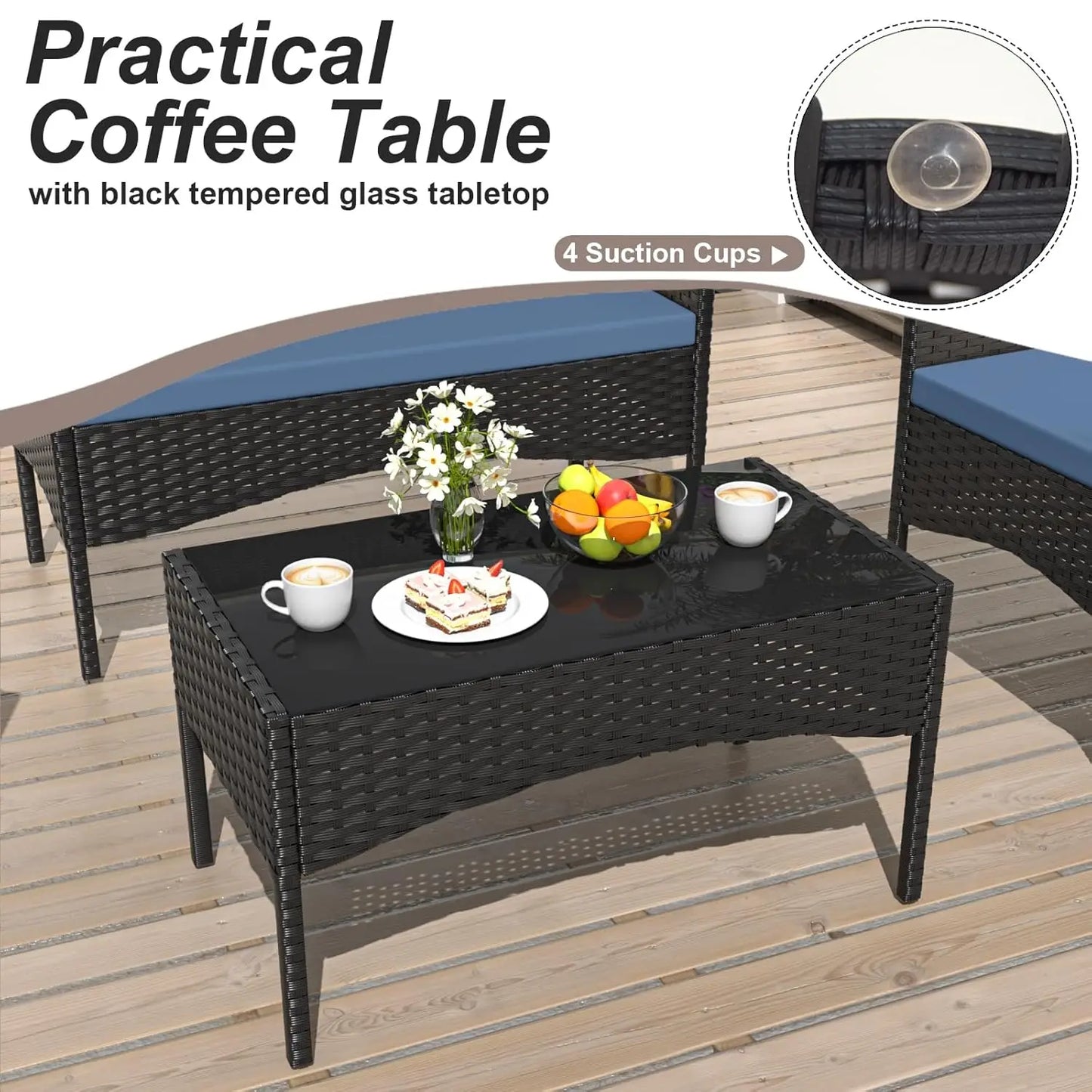 XIAOLANG Outdoor Rattan Conversation Set With Tempered Glass Table