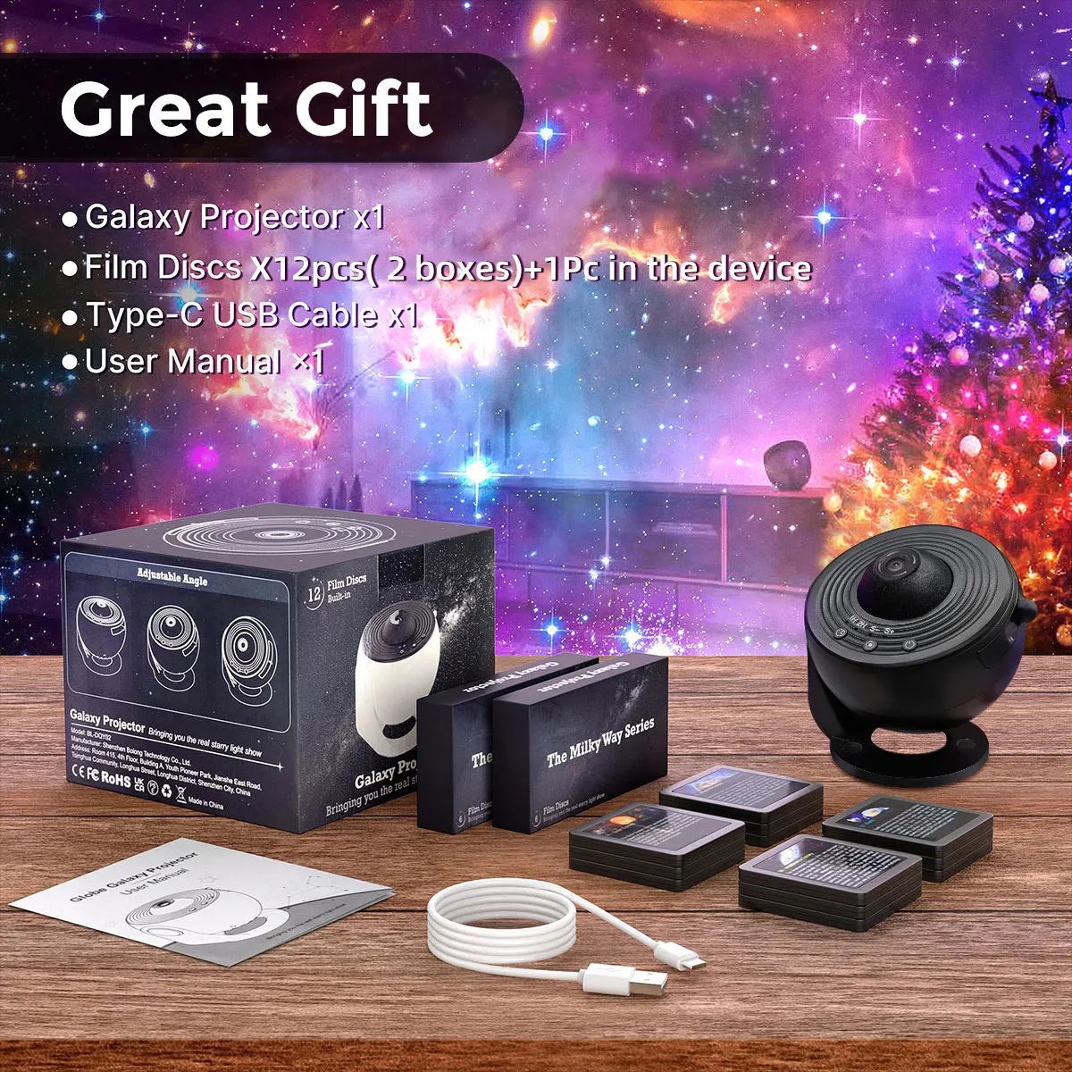 Mexllex Galaxy Ultral Star Projector 13 Film Discs Night Light