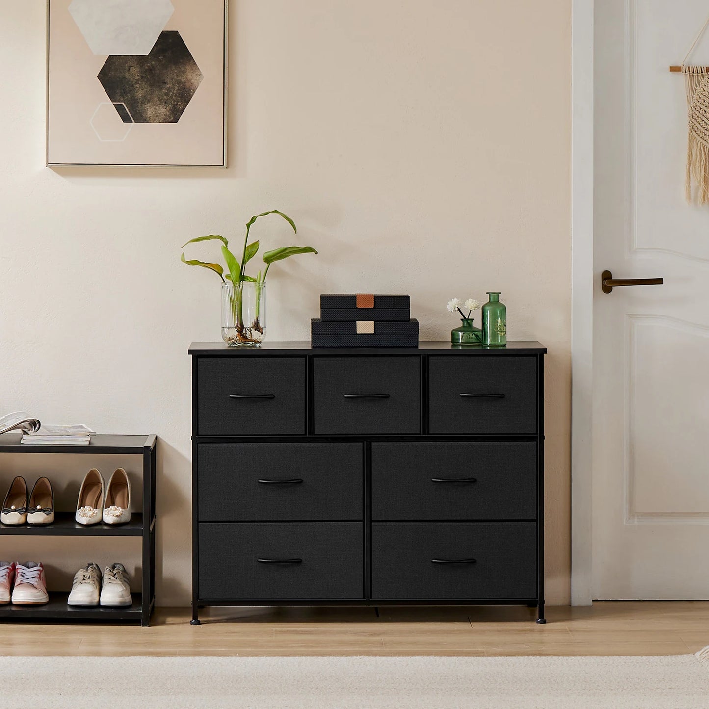 JHK Dresser With 7 Fabric Drawers Storage Cabinet For Bedroom Living Room Organization