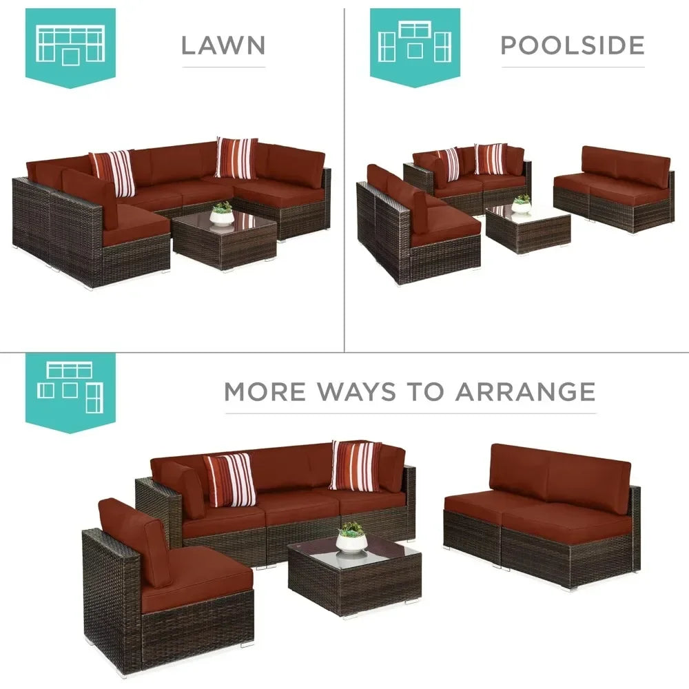 Outdoor Modular Sectional Wicker Patio Set With Coffee Table