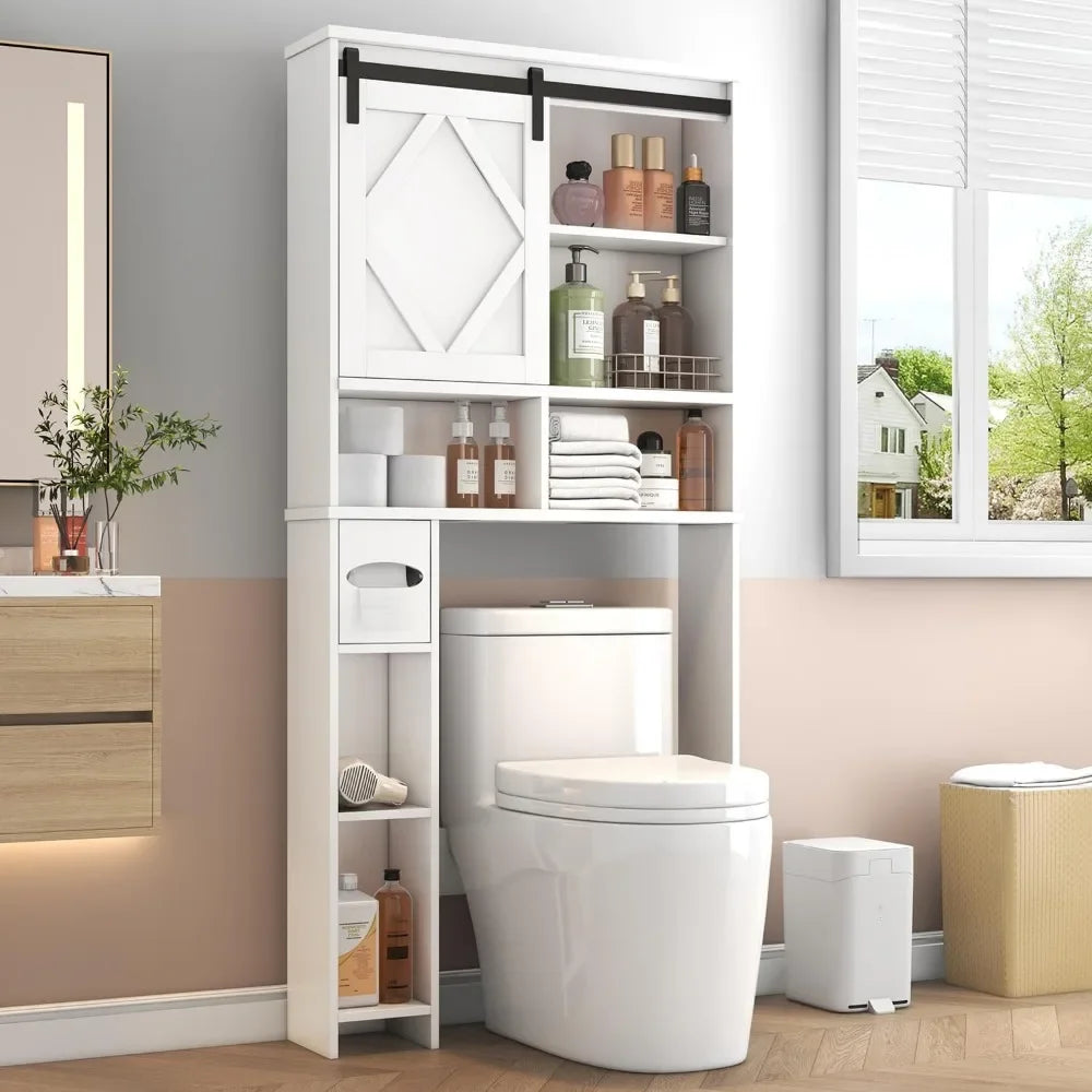 XMSJ Farmhouse Toilet Storage Cabinet With Sliding Barn Door Organizer