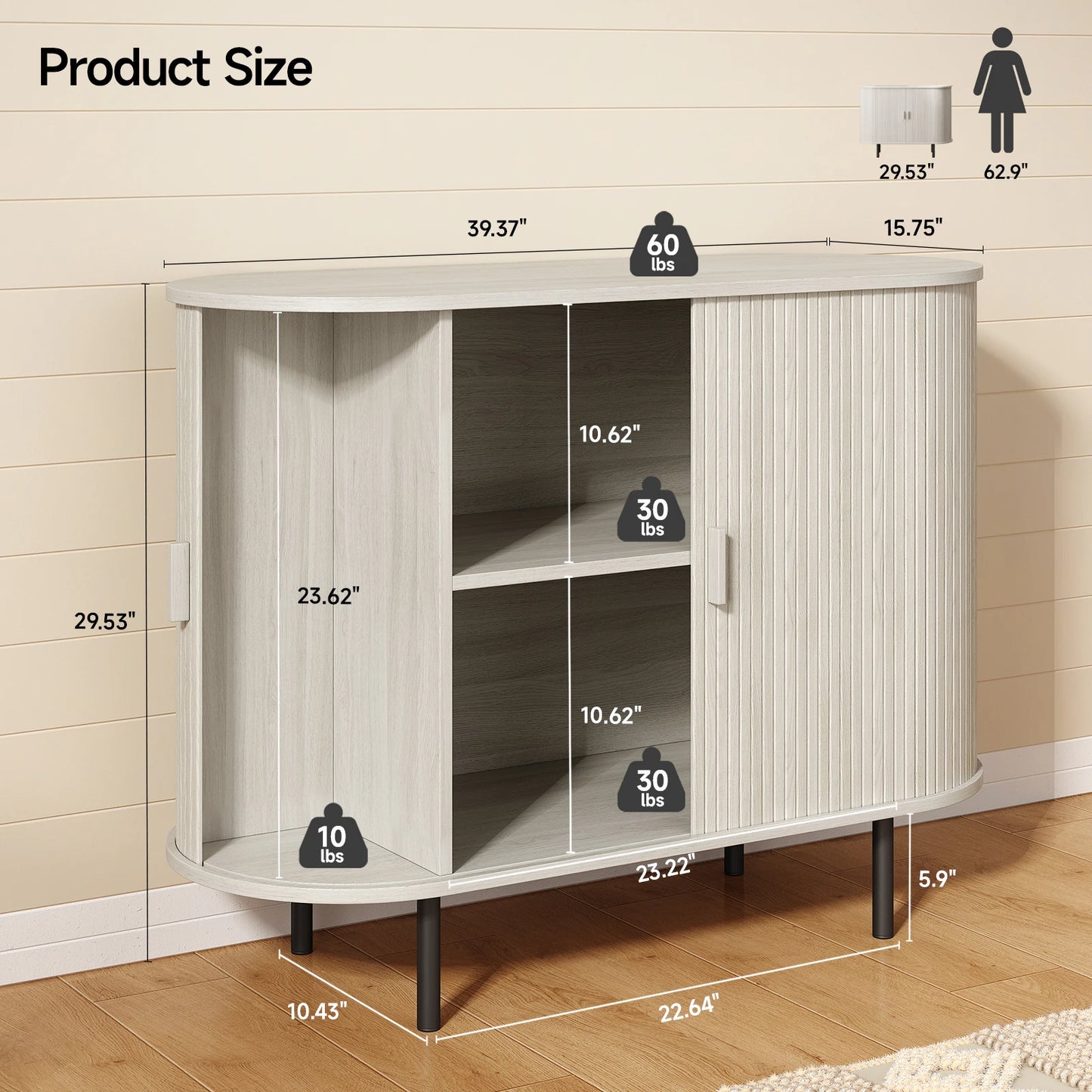 ONBRILL Sideboard Buffet Cabinet With Sliding Door And Adjustable Shelf Storage Unit