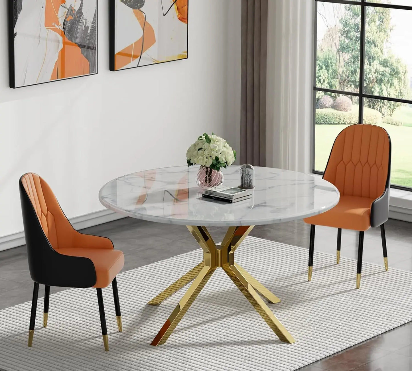 Marble Dining Table With Stainless Steel X Base For GourmetDiningRoomShowcaseExcellence