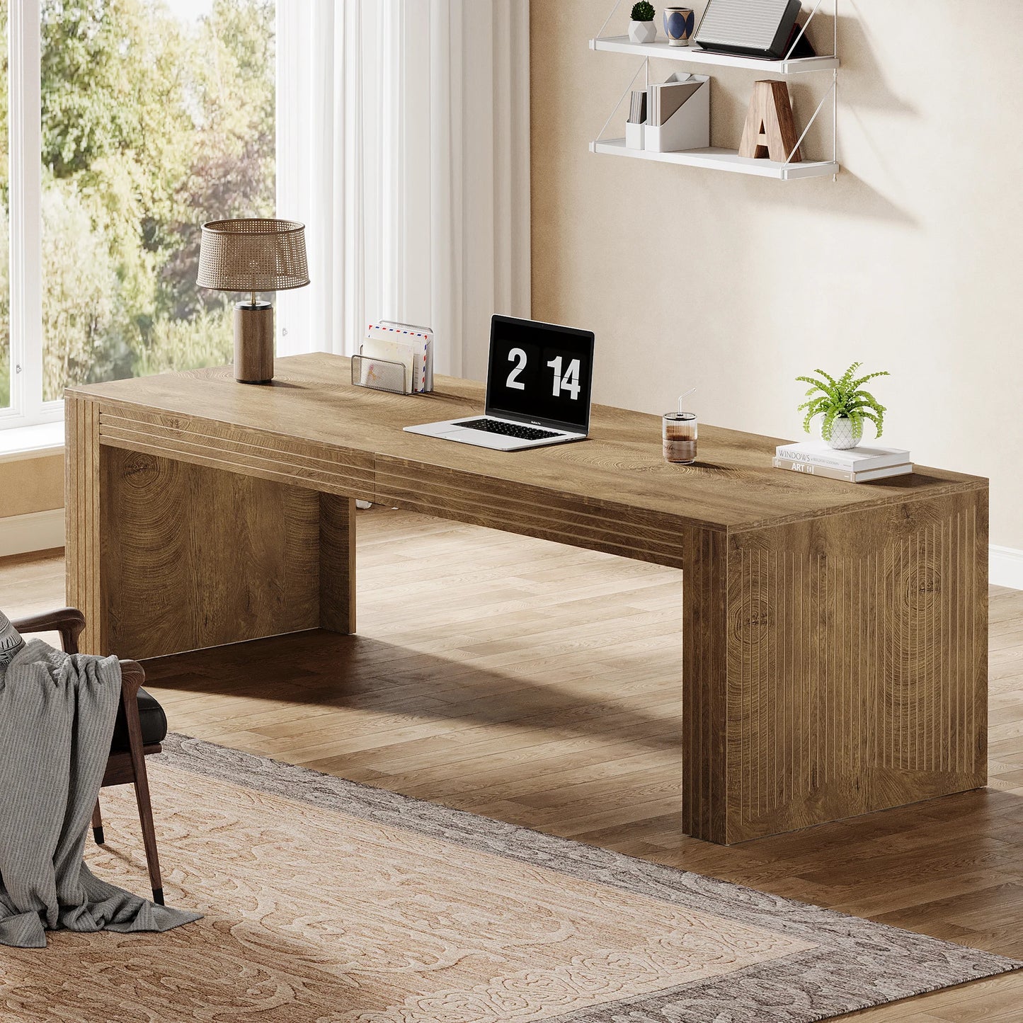 Tribesigns Two Person Wooden Desk For Home Office Computer