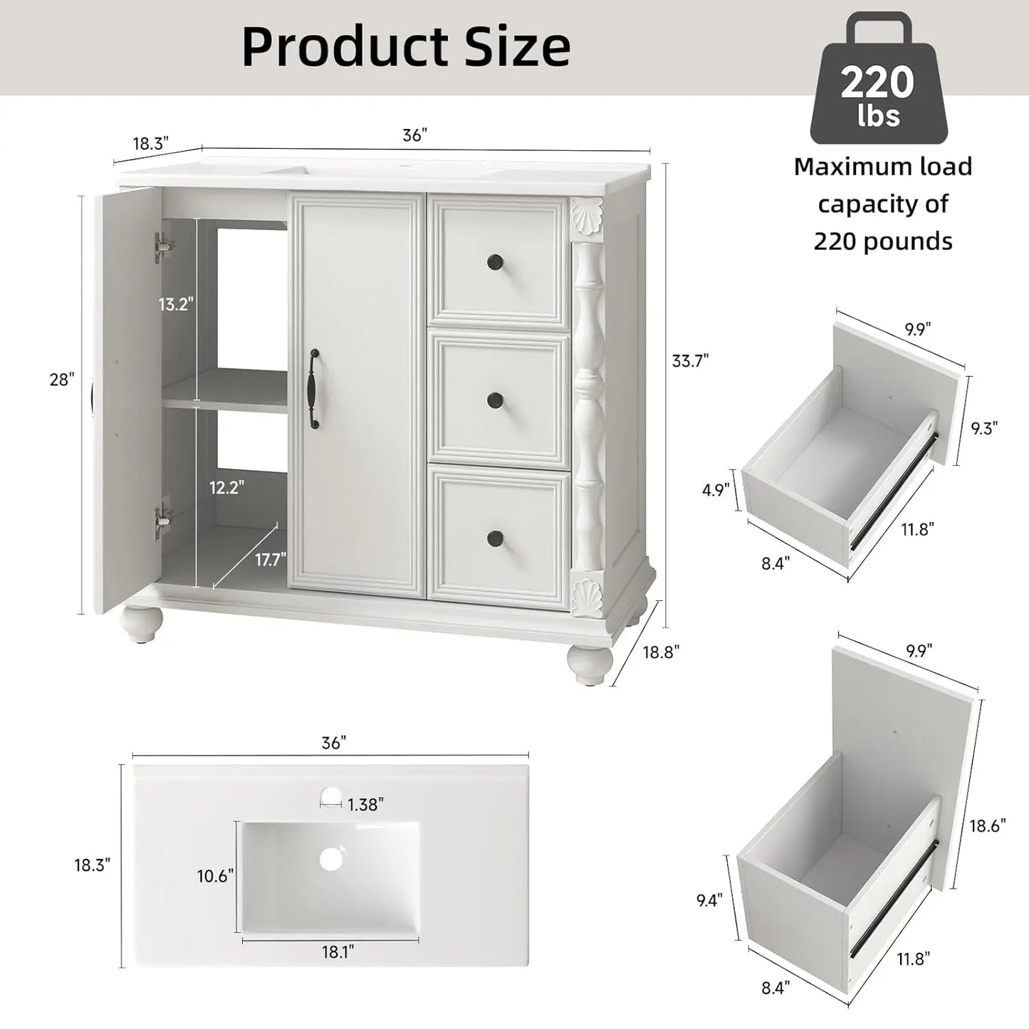 Modern Bathroom Vanity Sink Combo With Ceramic Top Freestanding Cabinet