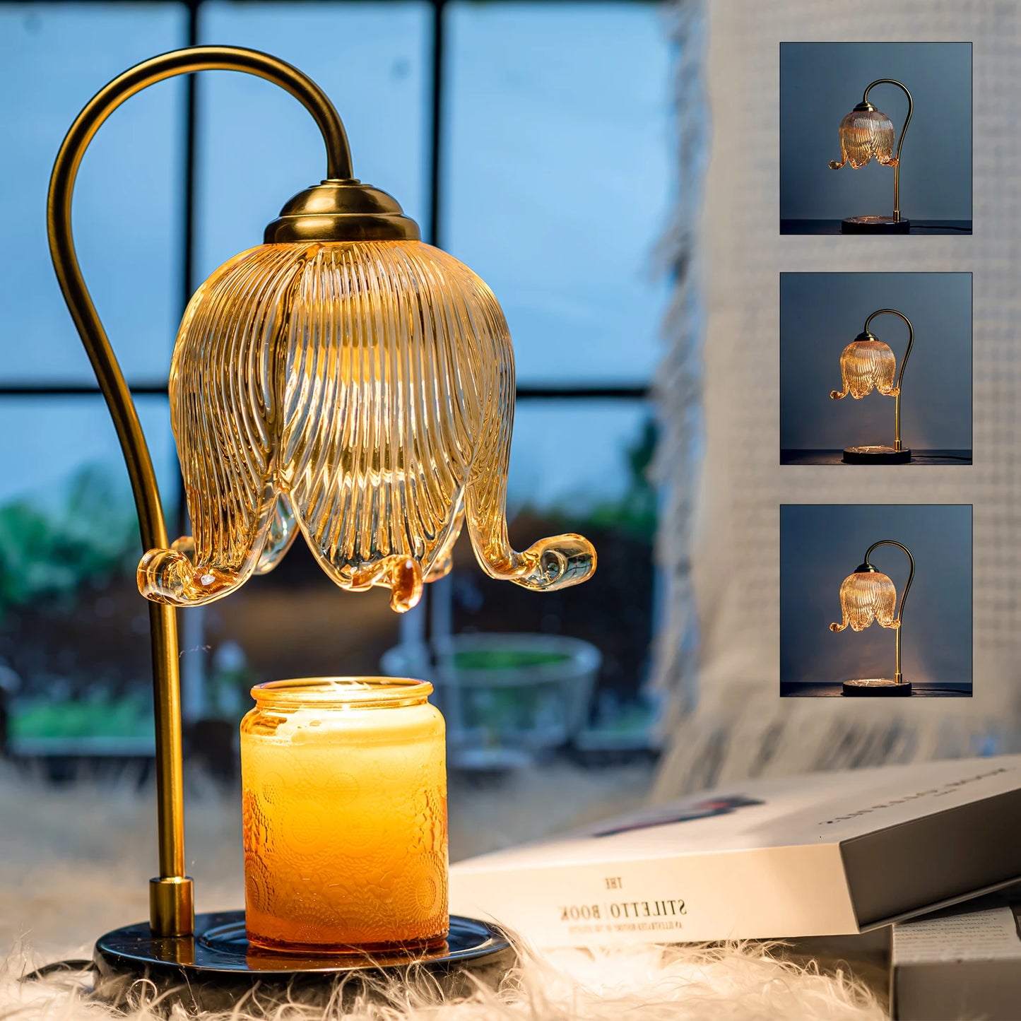 Tulip Flower Warm Candle Lamp Bedside Table Night Light Glass Retro