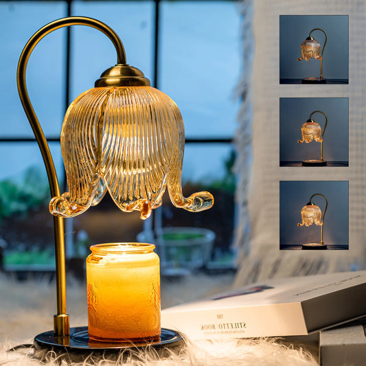 Tulip Flower Warm Candle Lamp Bedside Table Night Light Glass Retro