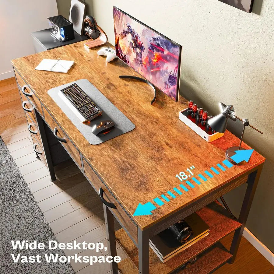 MBVM 6 Drawer Computer Desk With Reversible Storage Shelves