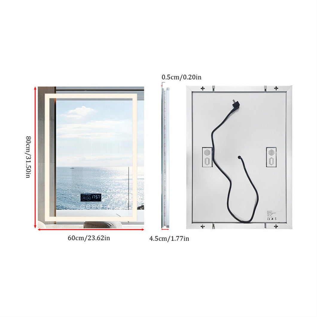 BORWART LED Bathroom Mirror With Bluetooth Speaker Anti Fog