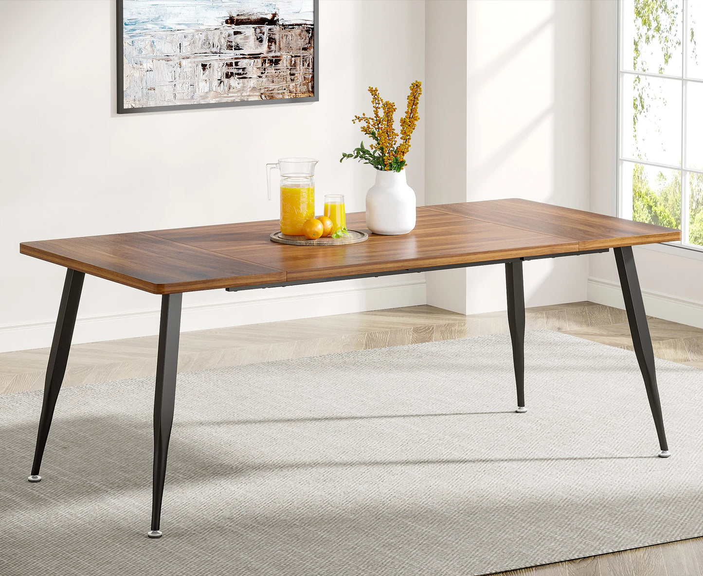 Tribesigns Dining Table Rustic Industrial Modern Faux Wood Metal Legs
