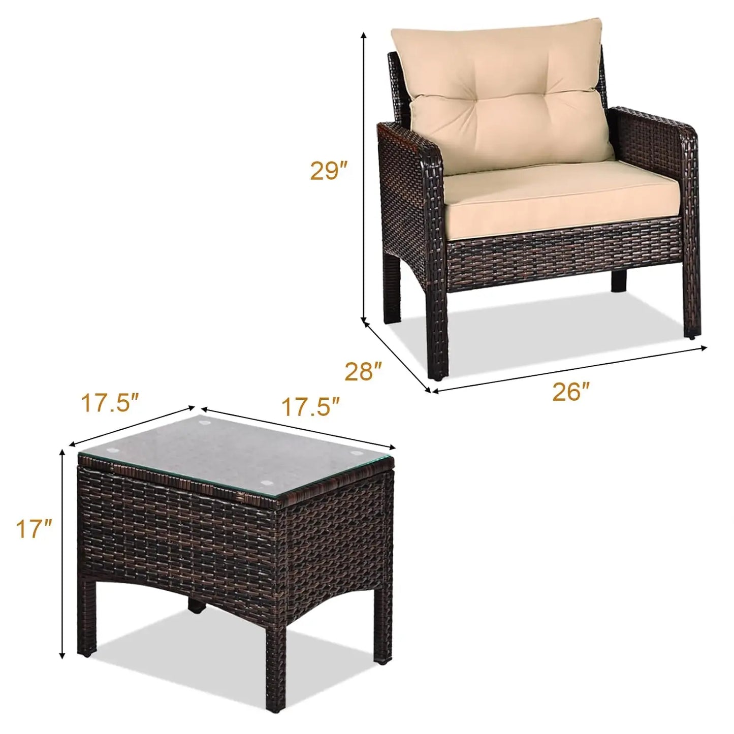 Outdoor Wicker Patio Set Three Piece Conversation Bistro With Cushions