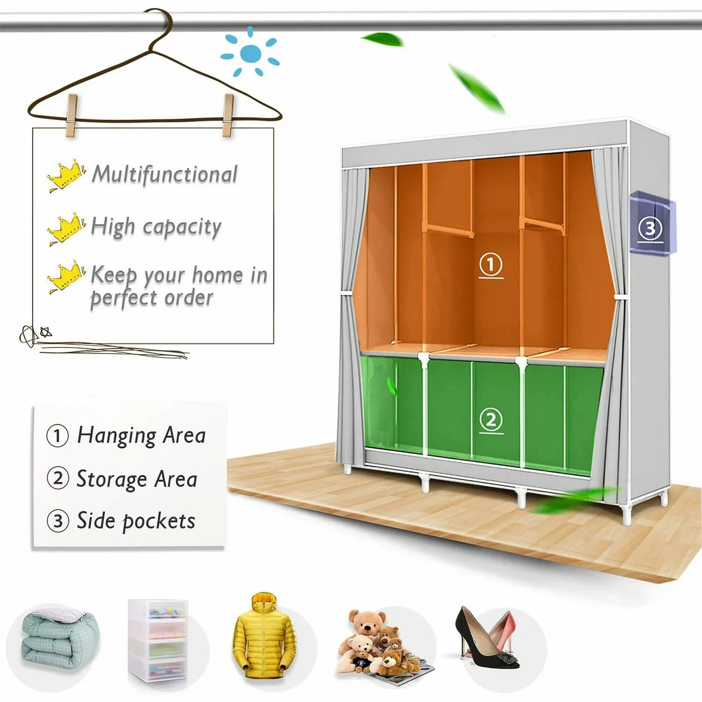 Closet Wardrobe Organizer Storage Dustproof Nonwoven Fabric Clothes Shelf
