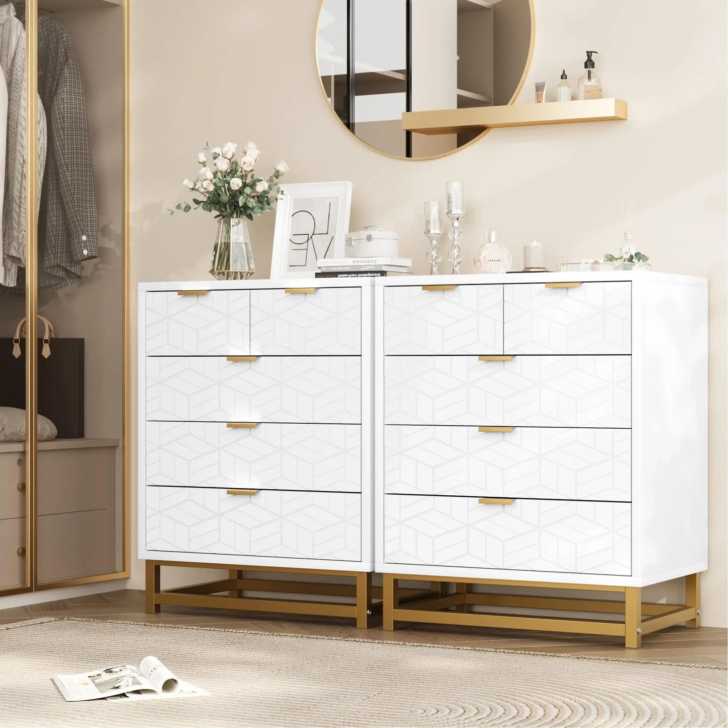 Studyset 5 Drawer Dresser With Metal Base Bedroom Cabinet