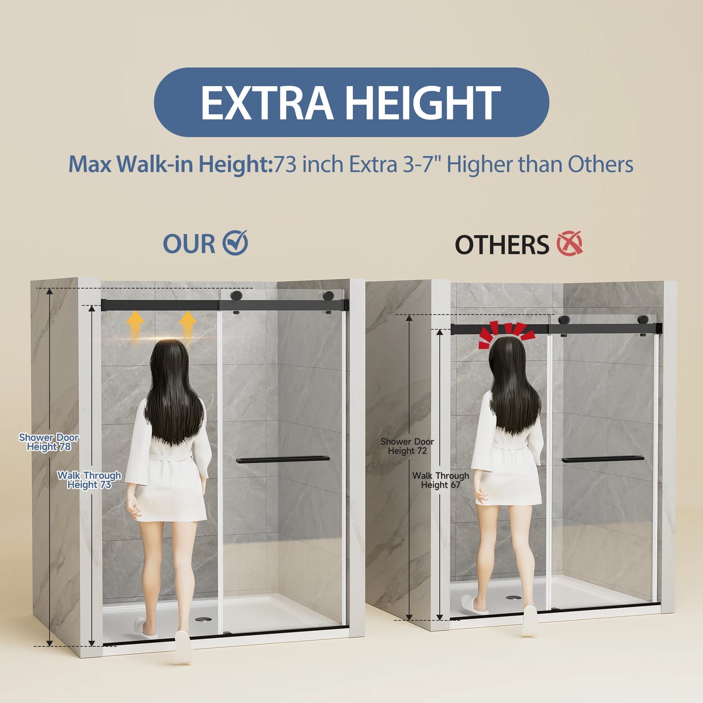 Sh.Kl Frameless Double Sliding Shower Door Tempered Glass