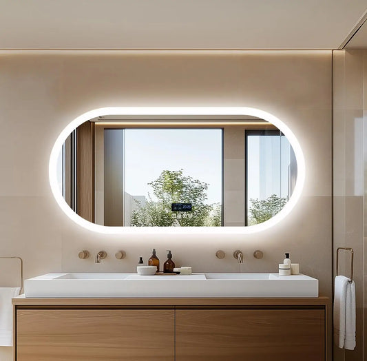 LED Oval Wall Mount Bathroom Mirror With Bluetooth Speaker