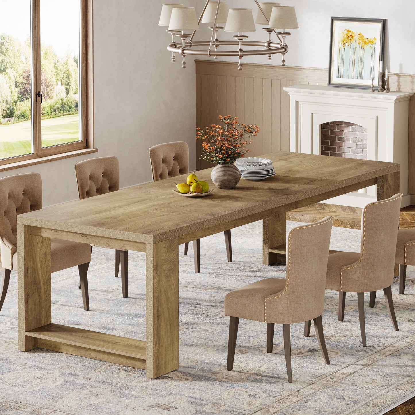 Tribesigns Modern Dining Table With Pedestal Base Rectangular Kitchen