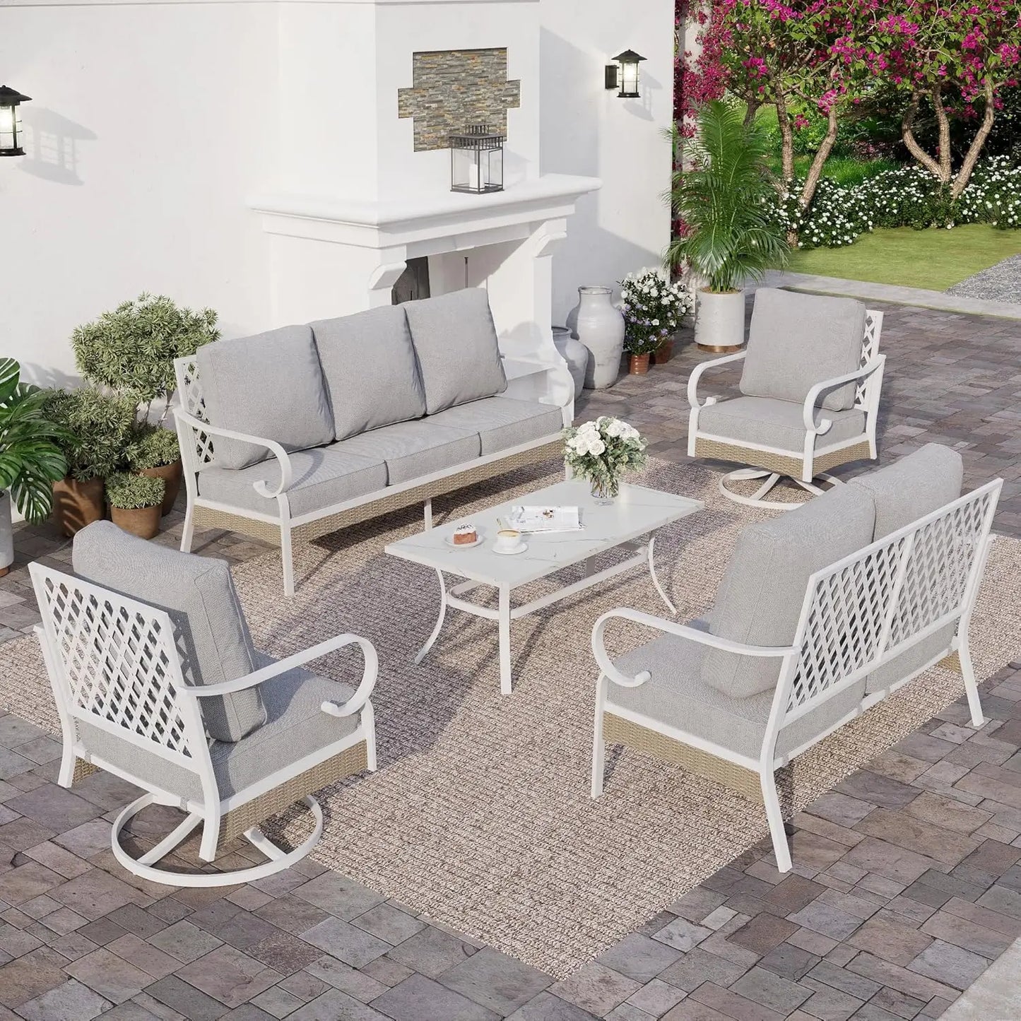 5 Piece Outdoor Patio Conversation Set Seater And Swivel Chairs