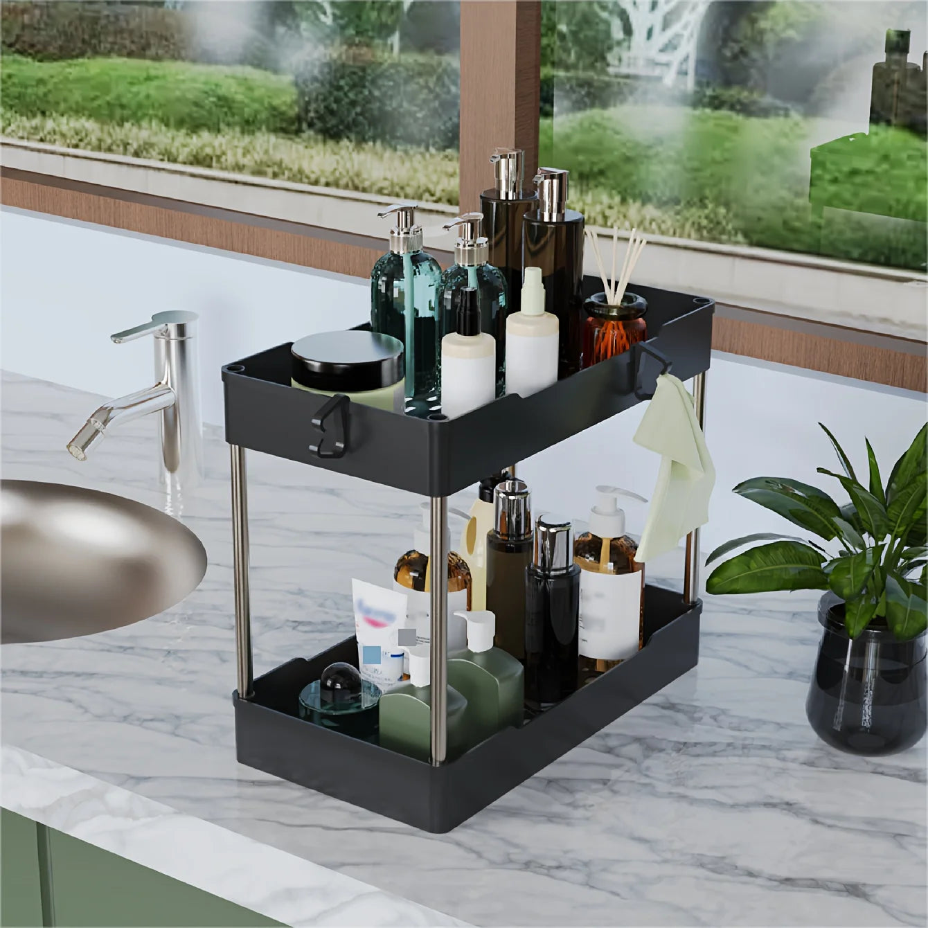Under Bathroom Sink Organizer Set 3pcs Plastic Storage Racks For Kitchen Bath