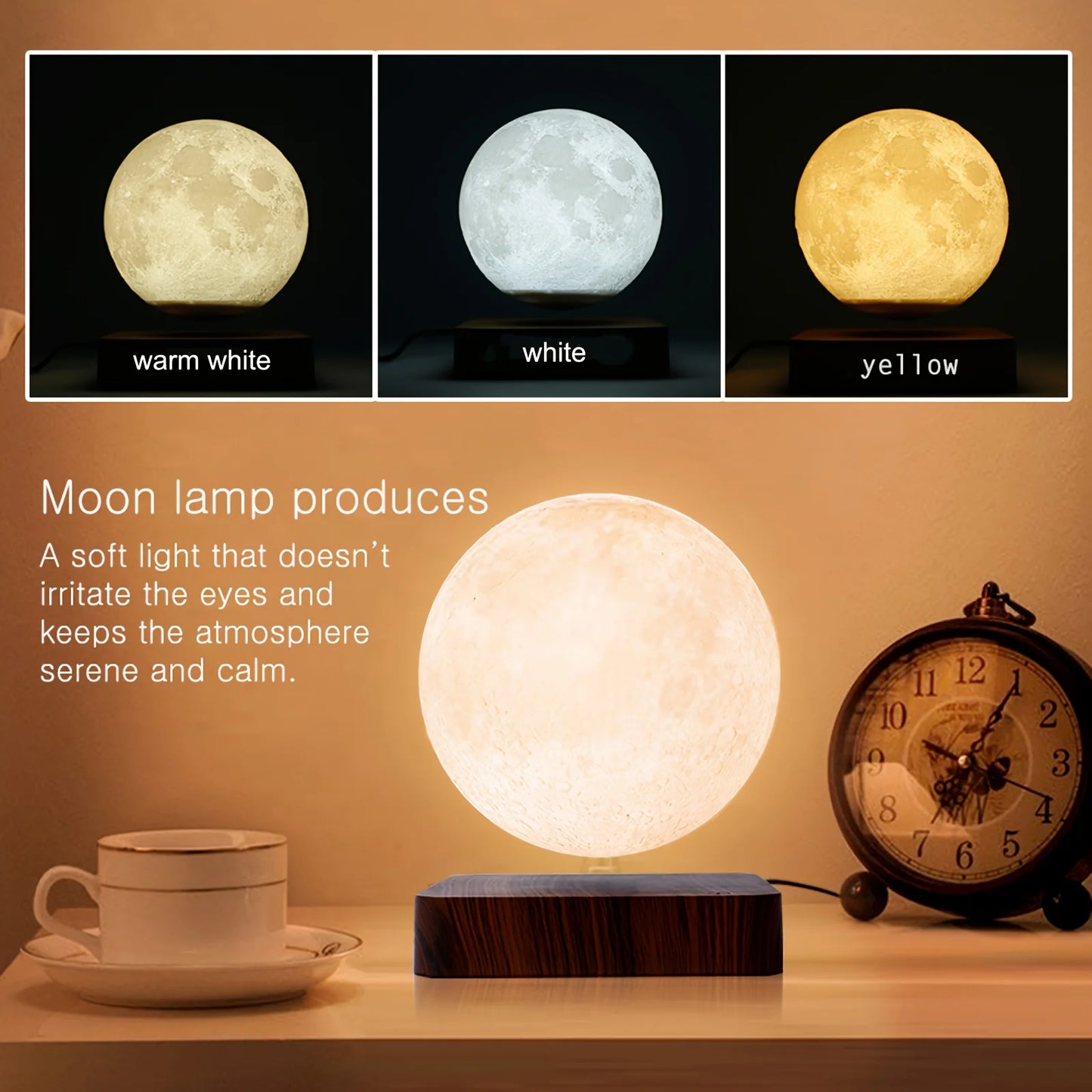Mexllex Moon Lamp Magnetic Floating Night Light With Wooden Base