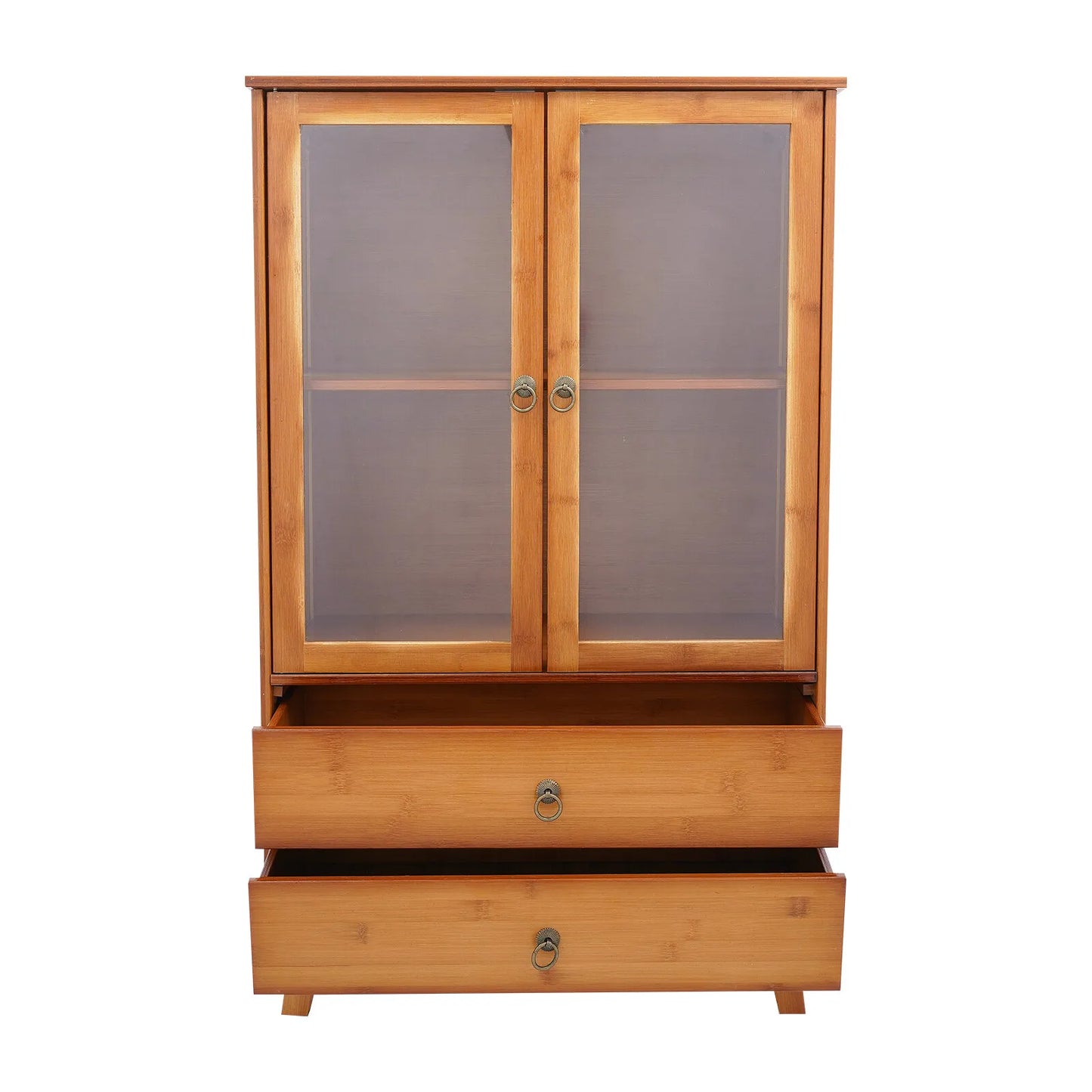 Bymaocar Vintage Style 2 Tier Bamboo Kitchen Storage Cabinet