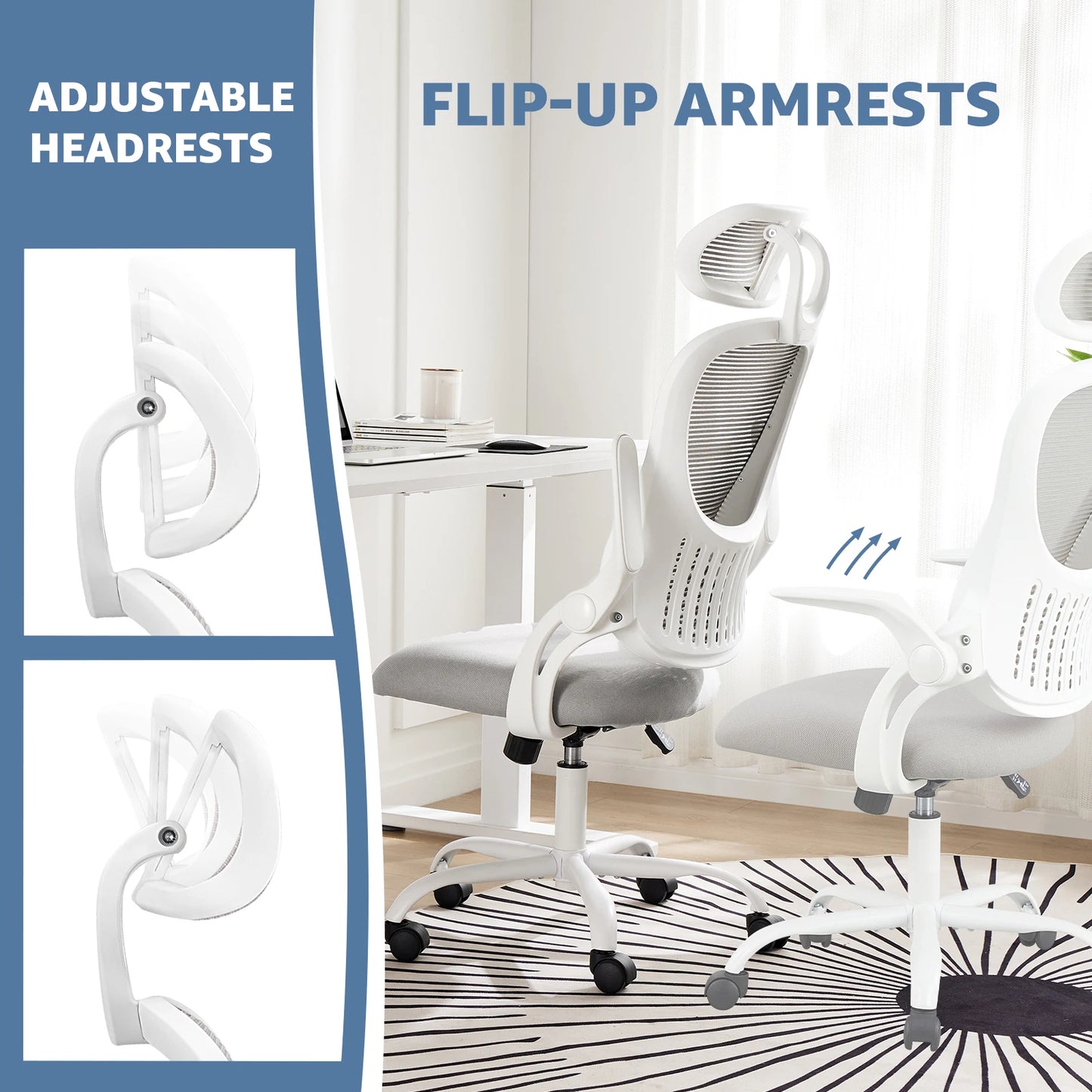 JHKErgonomics Mesh Ergonomic Office Chair With Flip Up Arms Lumbar Support