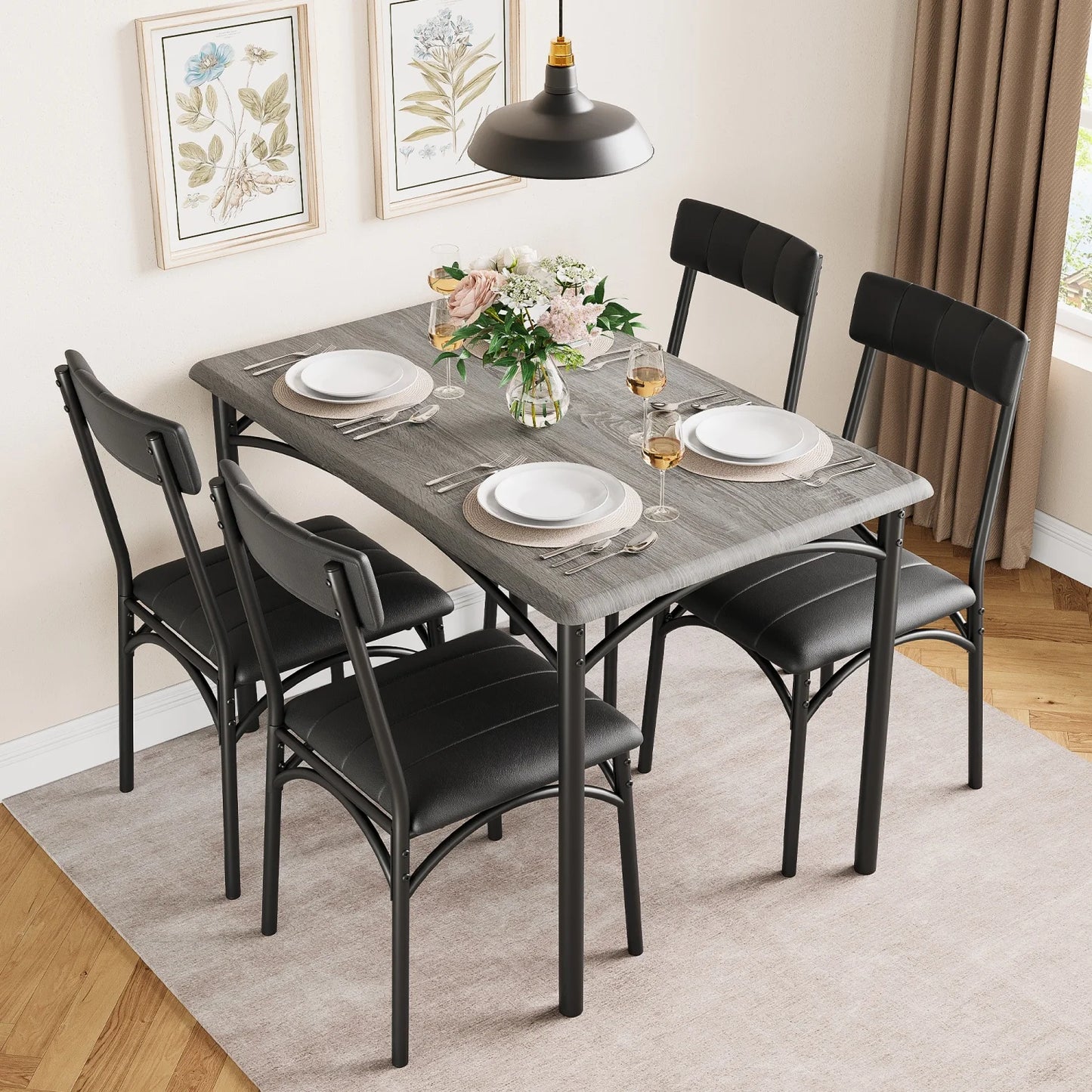 HiMISS Dining Room Set For Four With Upholstered Chairs