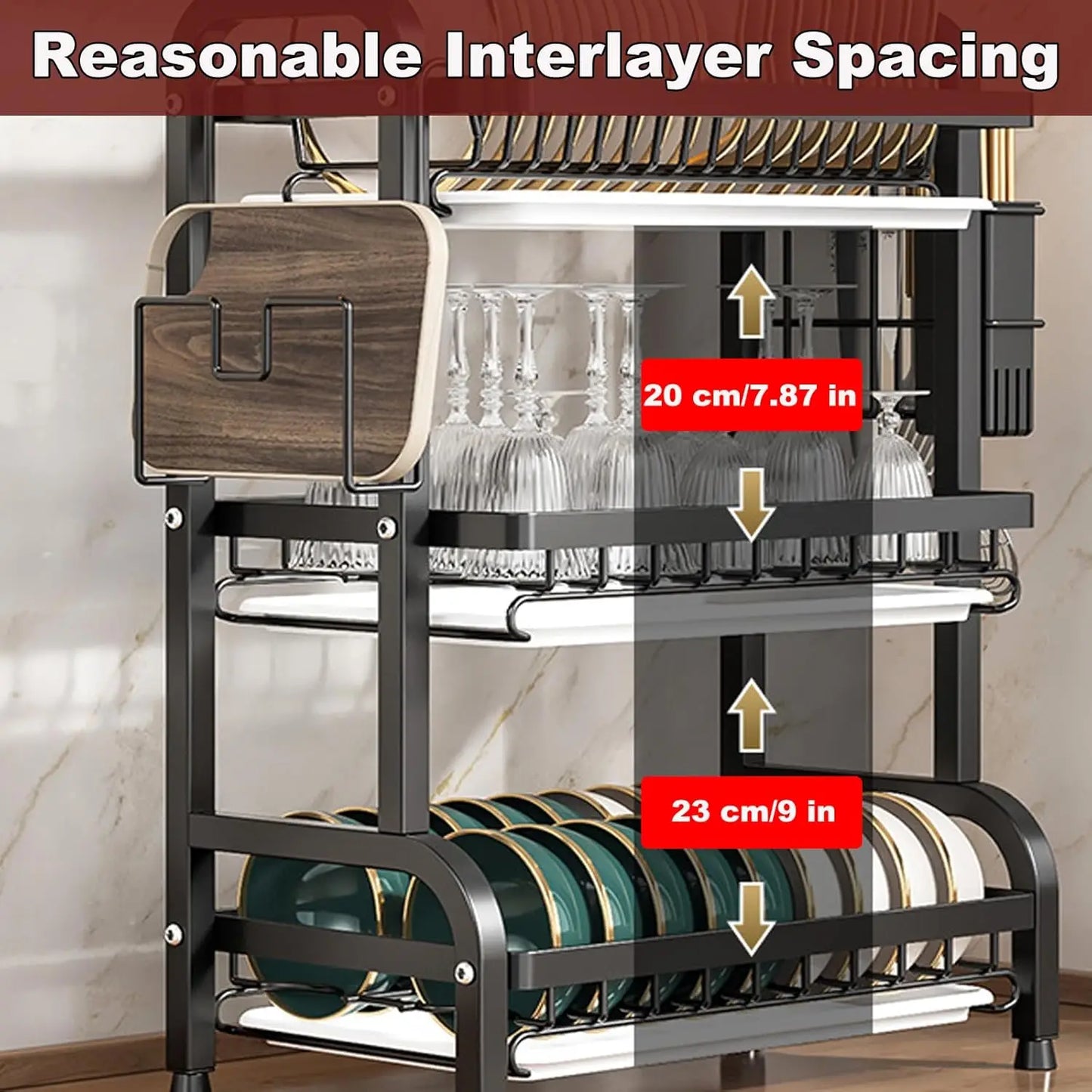 Three Tier Space Saving Kitchen Dish Rack For All Tableware