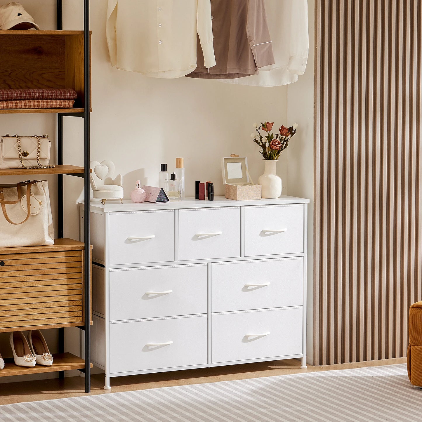 JHK Multifunction Wardrobe Chest With Fabric Drawers For Bedroom Storage