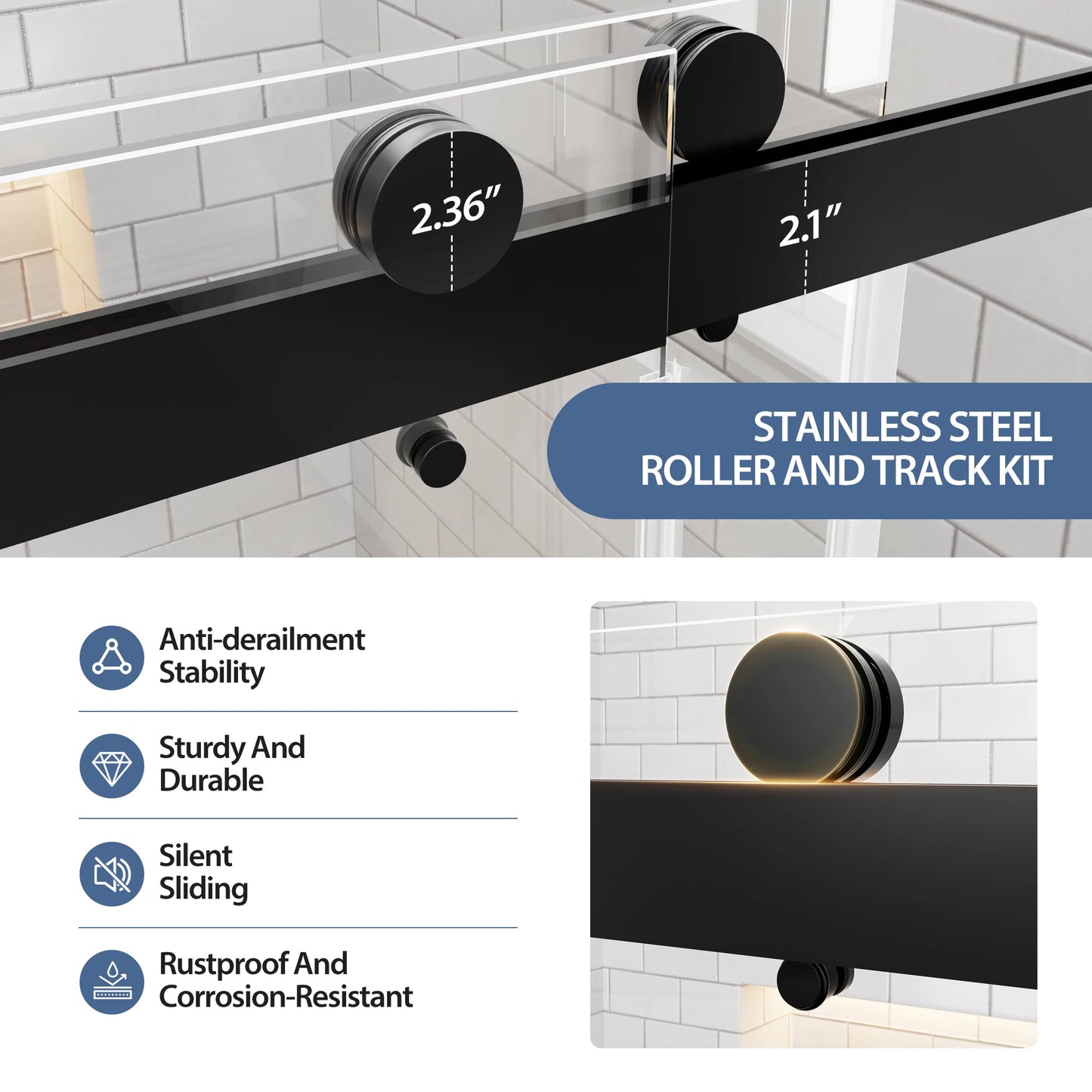 Sh.Kl Frameless Double Sliding Shower Door Tempered Glass